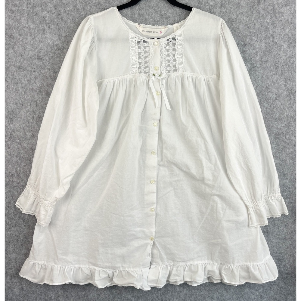 VTG Victorias Secret Nightgown Womens Large White Ruffle Cottagecore Prairie Y2K